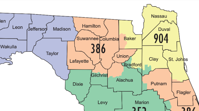 904 Area Code Map